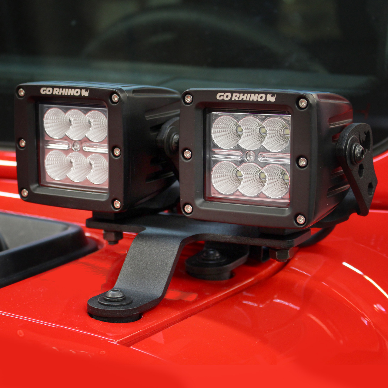 Go Rhino XE Windshield Cowl Light Mounts for Jeep JLJT  Fits Dual 3x3 Cubes Driving Light Bracket