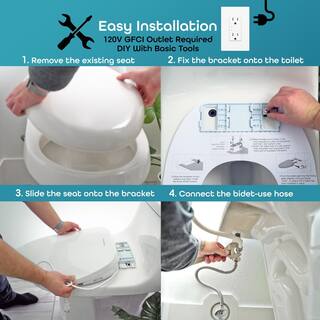 BIDETMATE 700U Series Electric Bidet Seat for Elongated Toilets in White with Side Knob Control Heated Water Dryer and Seat BM-700U-E