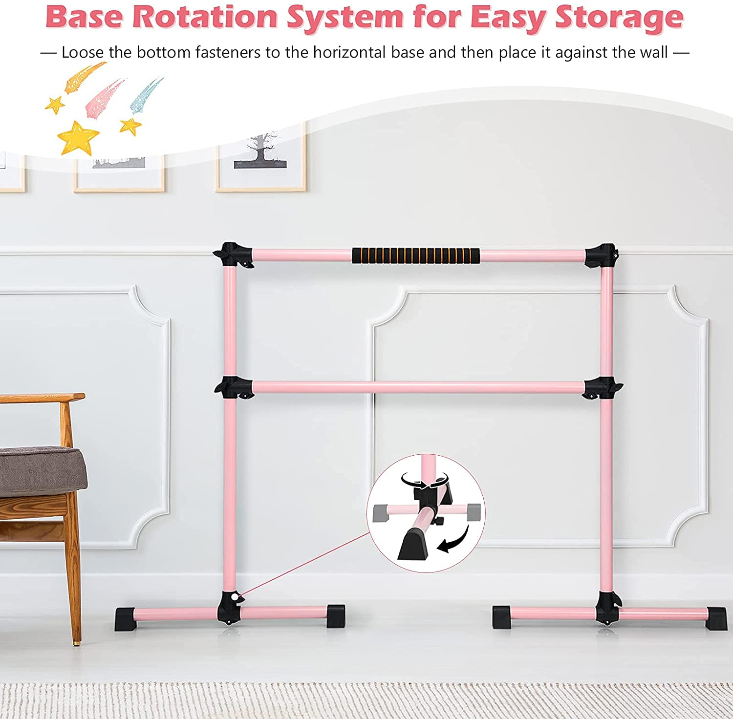 Costzon Ballet Bar, 4ft Freestanding Double Ballerina Bar with Adjustable Height, Heavy Duty Dancing Bar w/Foam Pads