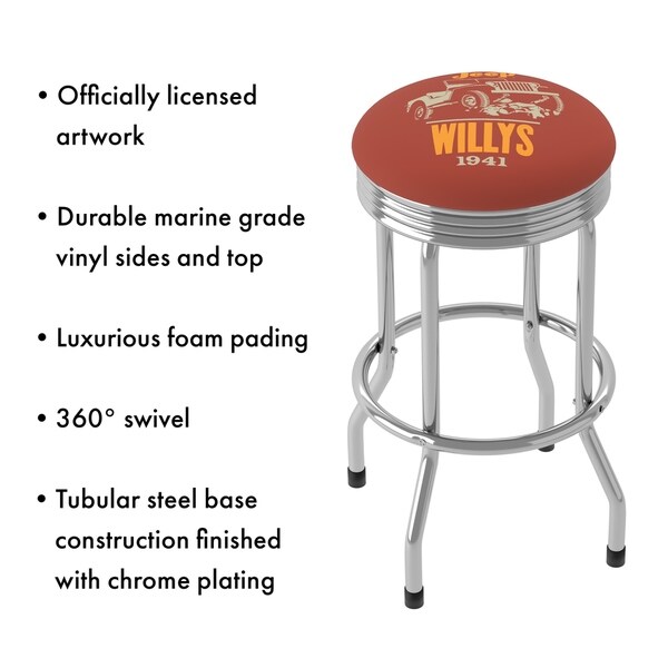 Jeep Willys Red 360 Degree Swivel Barstool with Foam Padded Seat - 20.75 x 20.75 x 29