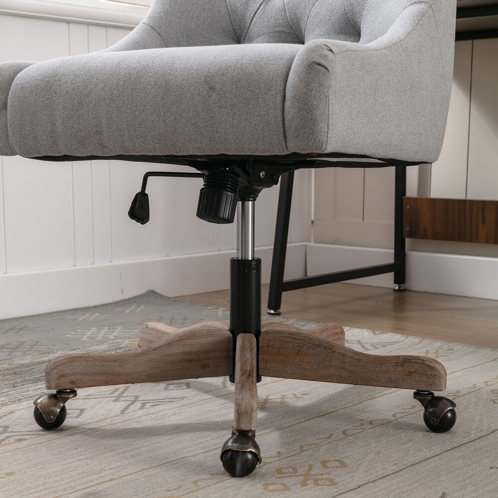 Linen Rotate Office Chair Adjustable Accent Chair with Lumbar Support