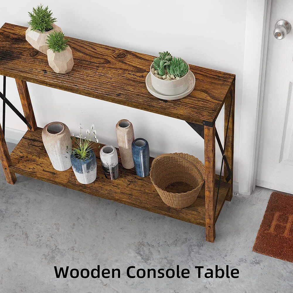 43 Inch Entryway Table Farmhouse Console Table 2 Tier Wood Sofa Table Furniture for Foyer