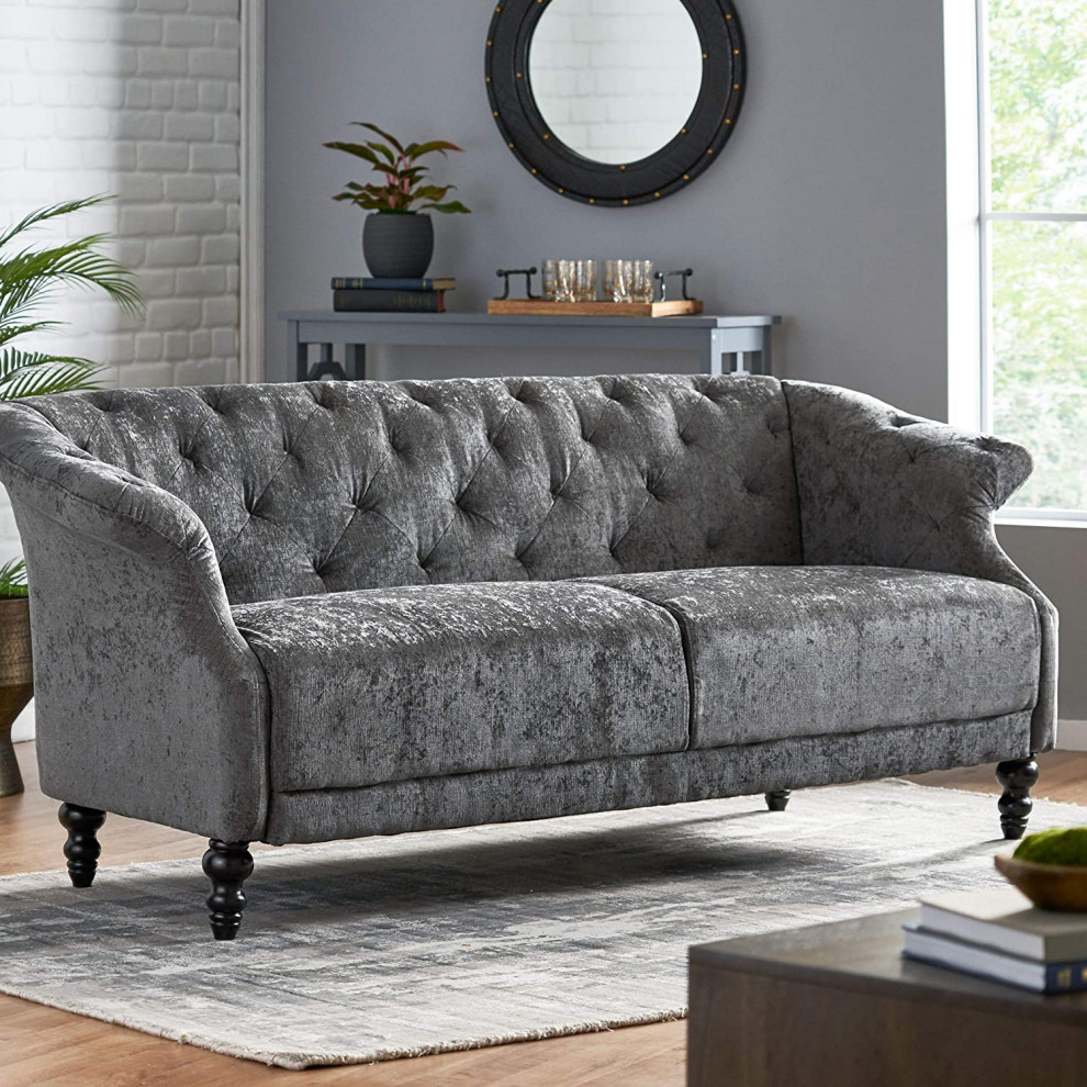 Contemporary Sofa  Unique Design With Diamond Tufted Backrest  Dark Charcoal   Modern   Loveseats   by Decorn  Houzz