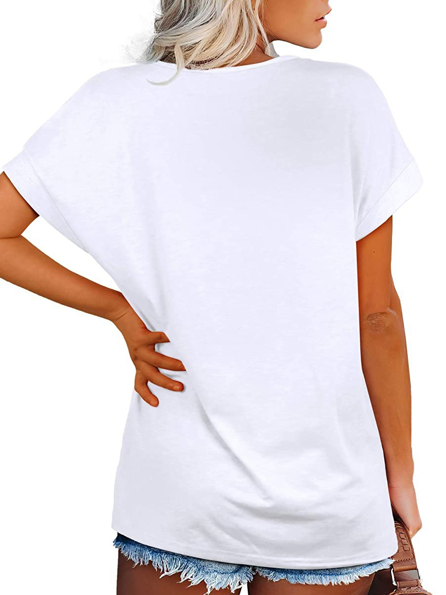 V-neck Casual Loose Solid Color Short-sleeved T-shirt