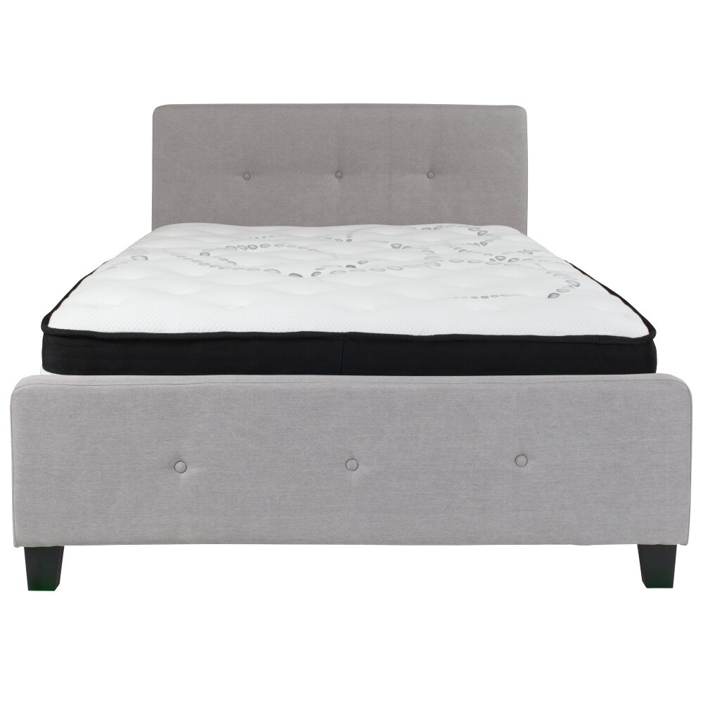 Button Tufted Upholstered Platform Bed with Pocket Spring Mattress