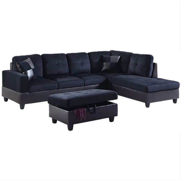 3-Pieces Sectional Sofa Set，Right Facing，Midnight Blue Microfiber(112B)