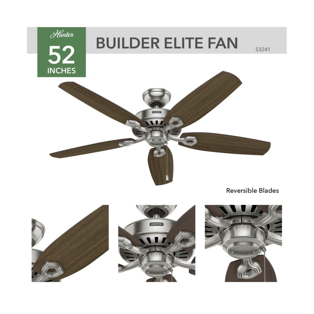 Hunter Builder Elite Ceiling Fan 52 Nickel Brazilian Cherry