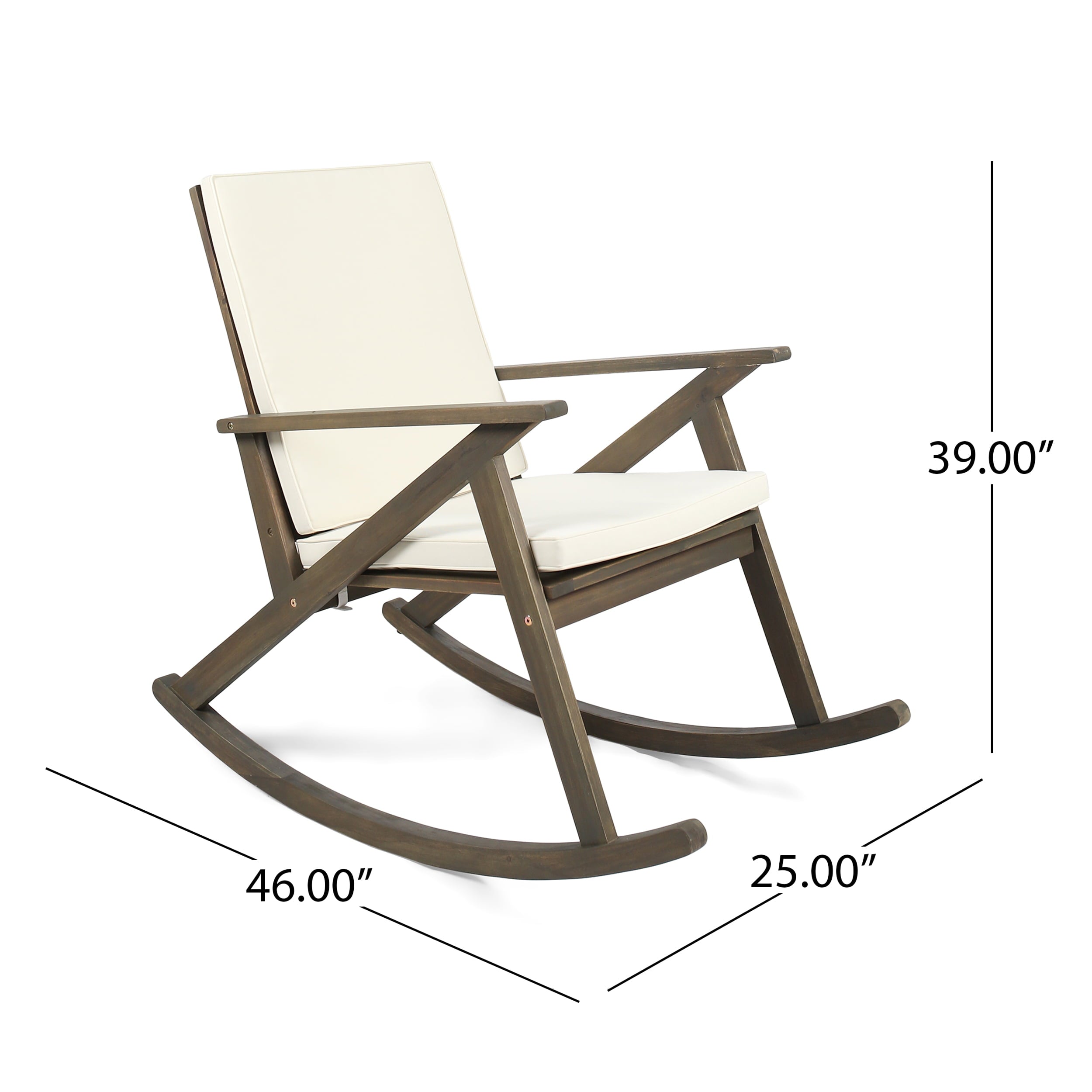 Gregory Outdoor Acacia Wood Rocking Chair with Cushion, Grey,Cream