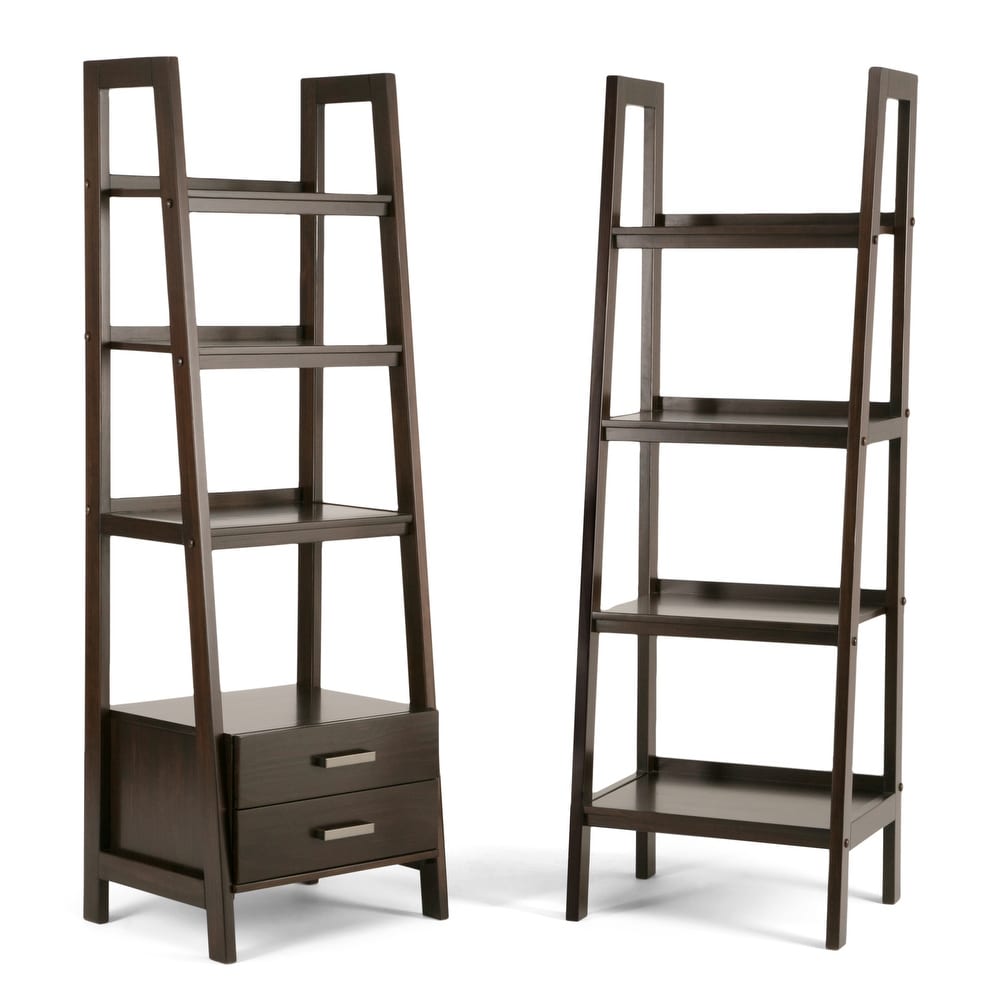WYNDENHALL Hawkins SOLID WOOD 72 inch x 24 inch Modern Industrial Ladder Shelf with Storage   24\