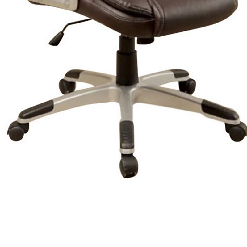 Leatherette Metal Frame Swivel Office Chair with Armrests， Brown