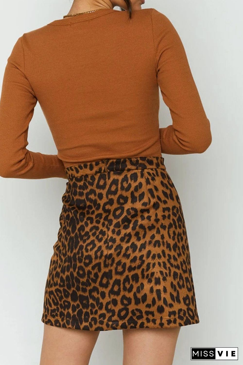 Leopard Zipper High Waist A-line Mini Skirt Wholesale