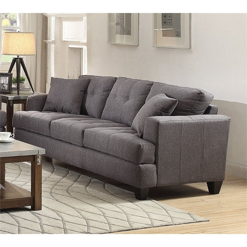 Samuel Sofa with Tufted Cushions Charcoal