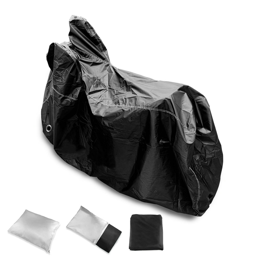 Protective Case Waterproof Motorcycle Cover with Reflective Strip， Dust Resistant Rain Snow UV Wind Sun Bird droppings 265x105x125cm Black 104 inches