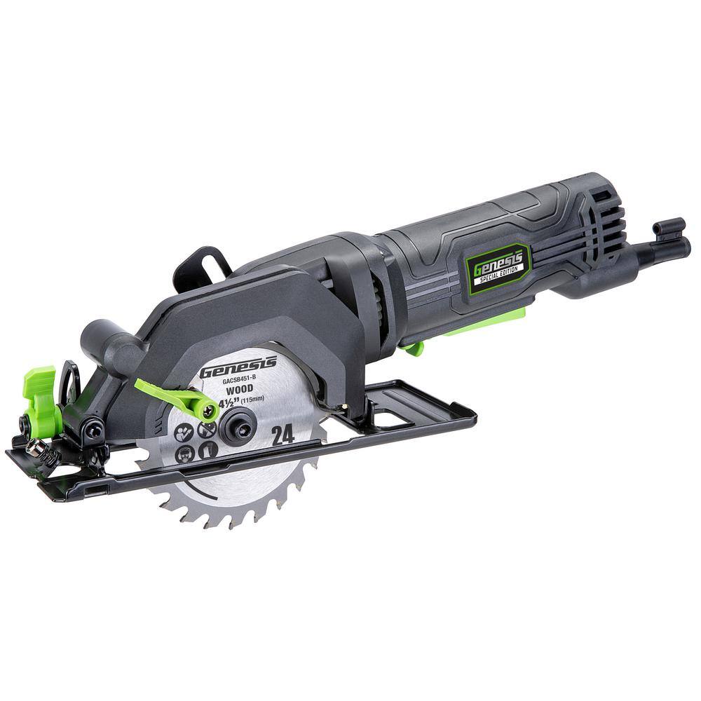 Genesis 4.0 Amp 4-12 in. Compact Circular Saw with 24T Blade Rip Guide Vacuum Adapter and Blade Wrench GCS445SE