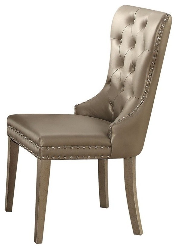 ACME Kacela Faux Leather Tufted Dining Side Chair in Champagne Brown   Transitional   Dining Chairs   by Homesquare  Houzz