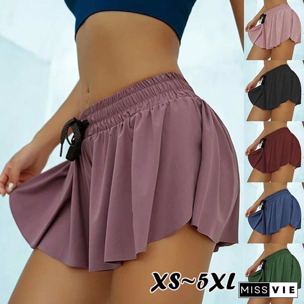 New Fashion Women Running Shorts Double Layer Safety Sport Skirts Ladies Summer Casual Sports Gym Shorts Safety Shorts Yoga Shorts Plus Size