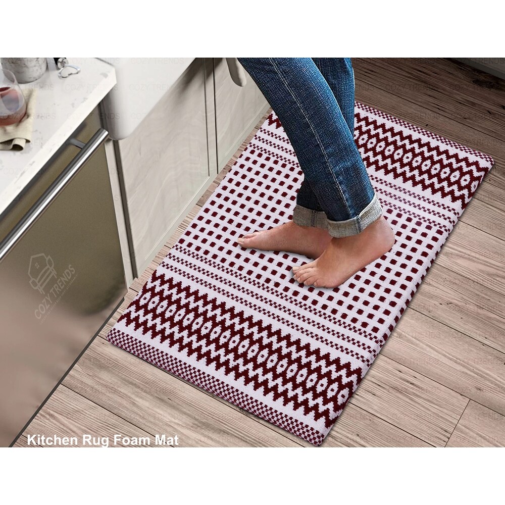 Anti Fatigue Standing Cushioned Kitchen Bath Mats [Set of 2] Woven Cotton  Waterproof  Non Slip  for Office  Sink  Laundry