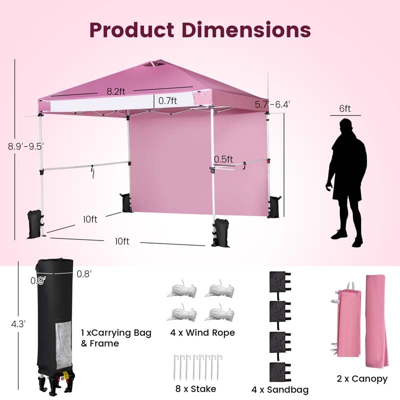 10 x 10 FT Pop Up Canopy Tent Commercial Instant Tent with Removable Sidewall, Carry Bag, Banner Strip