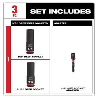 MW SHOCKWAVE Impact Duty 38 in. Drive Deep Well Socket Set (3-Pack) 49-66-4417