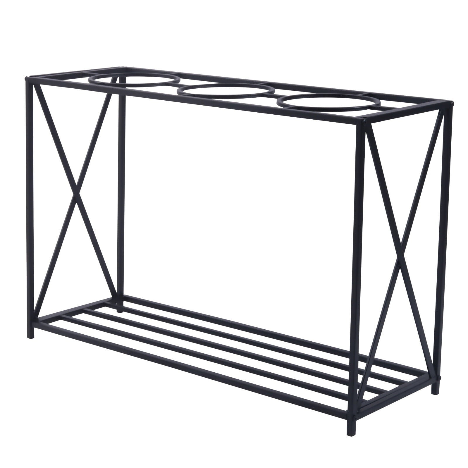 2 Tier Metal Flower Pot Stand Indoor Outdoor Plant Display Storage Rack Black