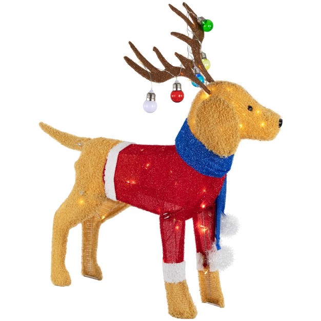 Led Lighted Dog Wearing Antlers Christmas Outdoor Yard Decoration