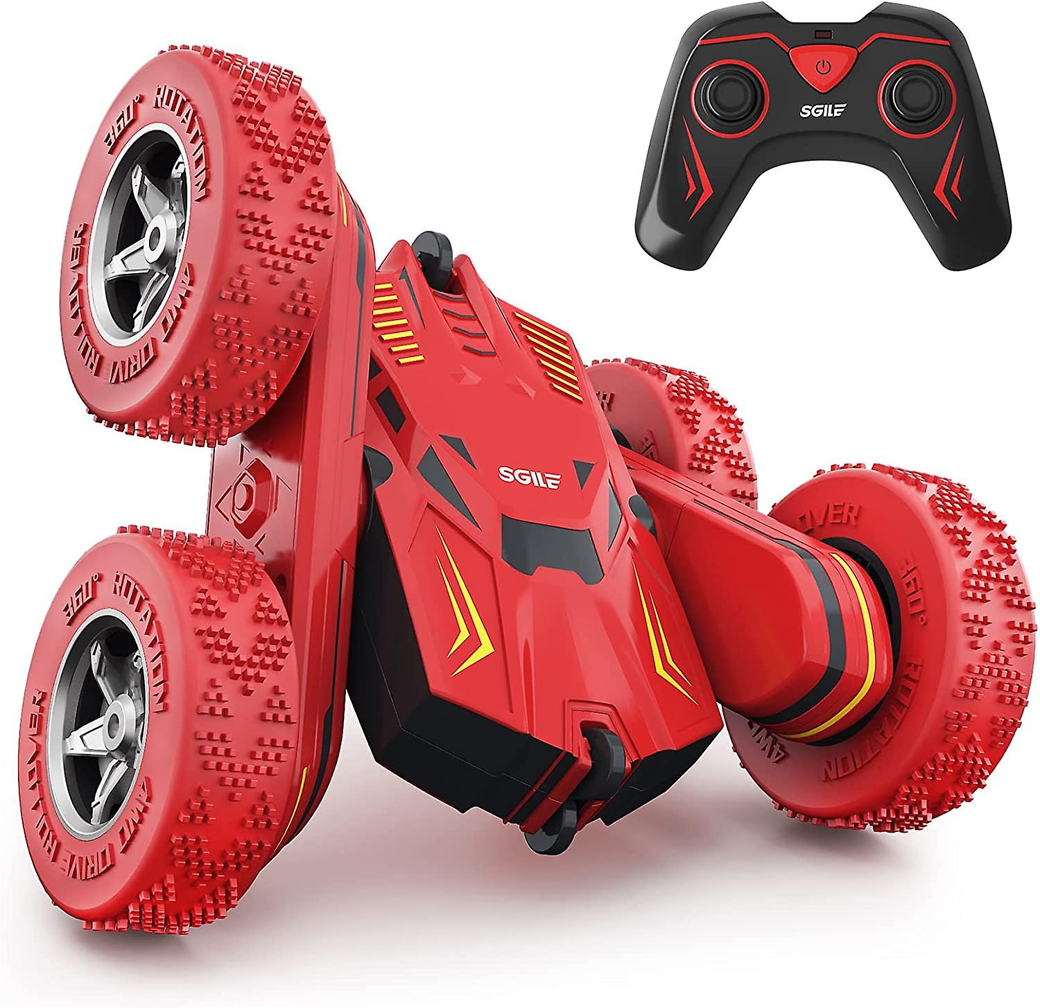 Rc Stunt Car Toy， Remote Control Car With 2 Sided 360 Rotation For Boy Kids Girl， Red