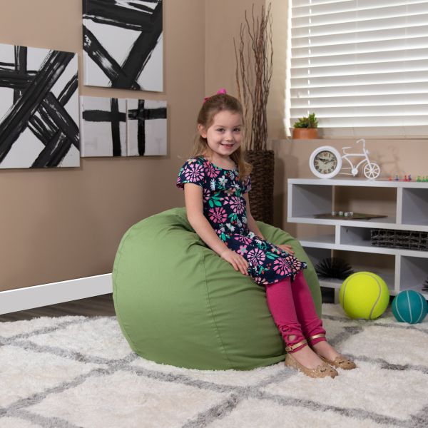 Dillon Small Solid Green Refillable Bean Bag Chair for Kids and Teens