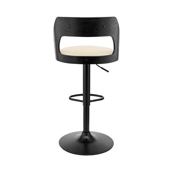 Cream Upholstered Black Base Adjustable Swivel Bar Stool - 44