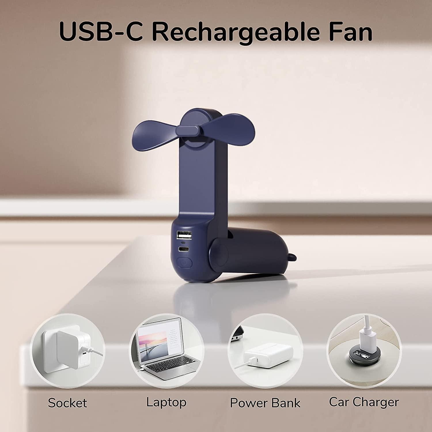 Handheld Mini Fan，  Portable Usb Rechargeable Small Pocket Fan， Battery Operated Fan [14-21 Working Hours] With Power Bank  Travel，outdoor-----dark Bl