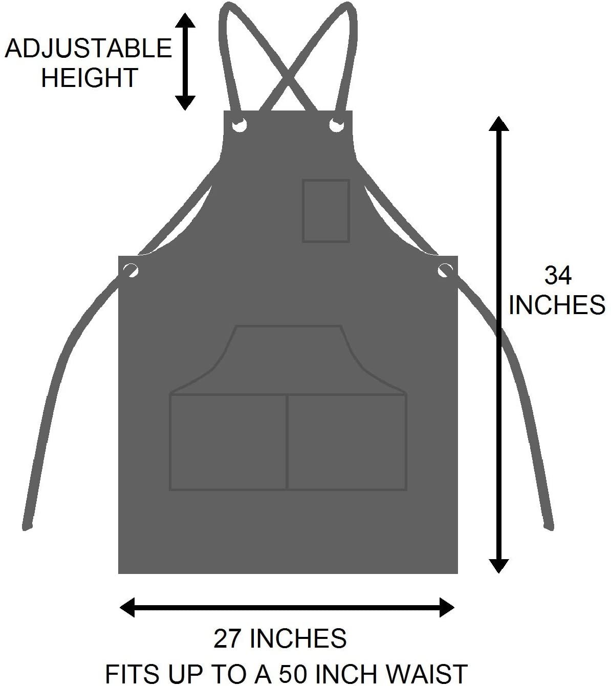 Hudson Durable Goods - Heavy Duty Waxed Canvas Work Apron with Tool Pockets (Black), Cross-Back Straps & Adjustable M to XXL