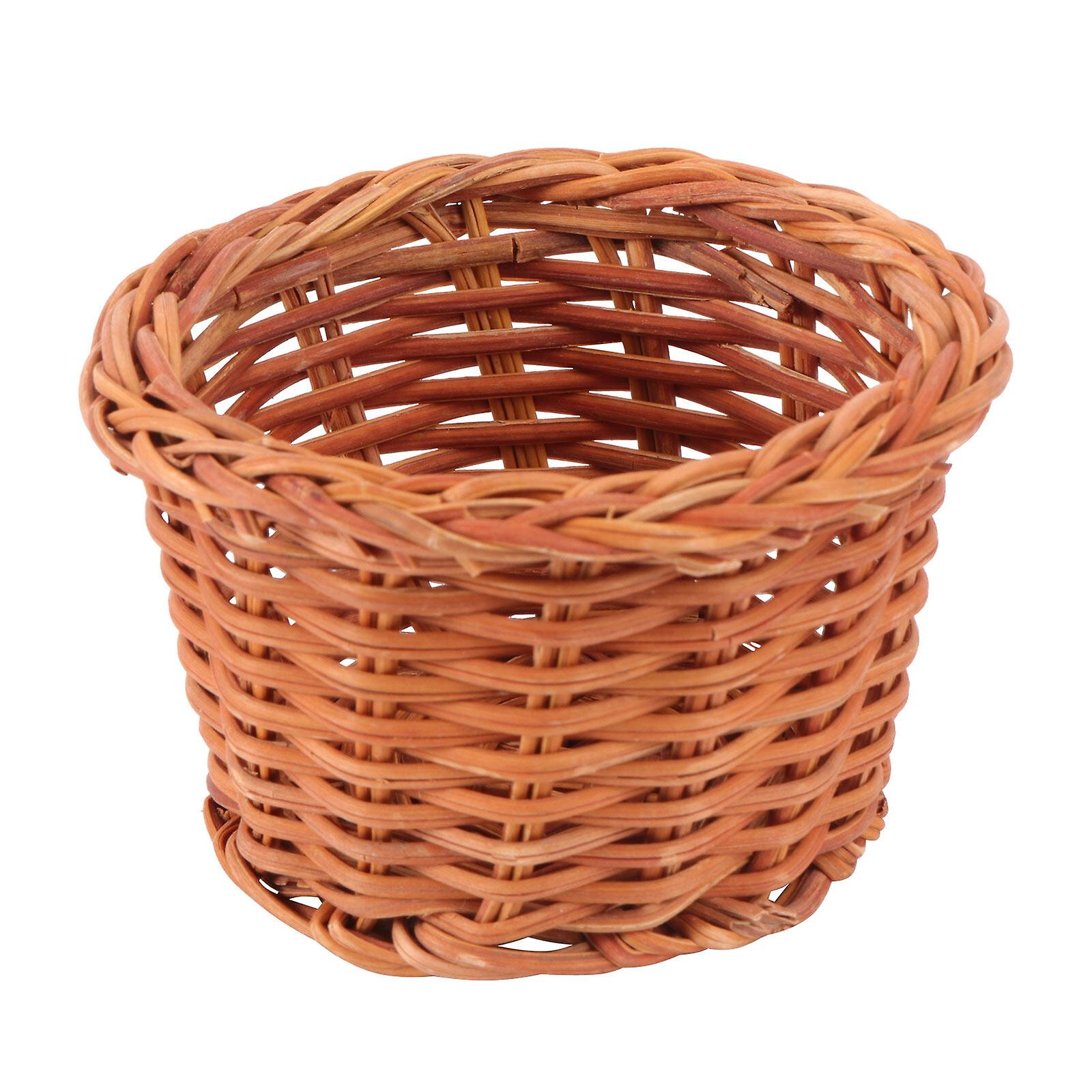 1pc 1/12 Mini House Braided Basket Model Mini Food Container Mini House Furniture Accessories (without Handle Brown)