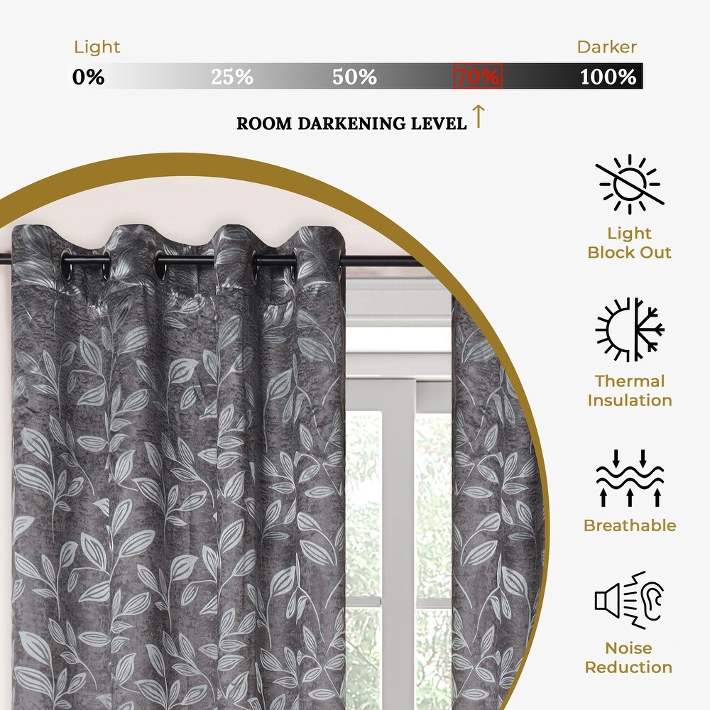 Superior Modern Bohemian Leaves Room Darkening Blackout Curtains  Rod Pocket or Grommets  Set of 2