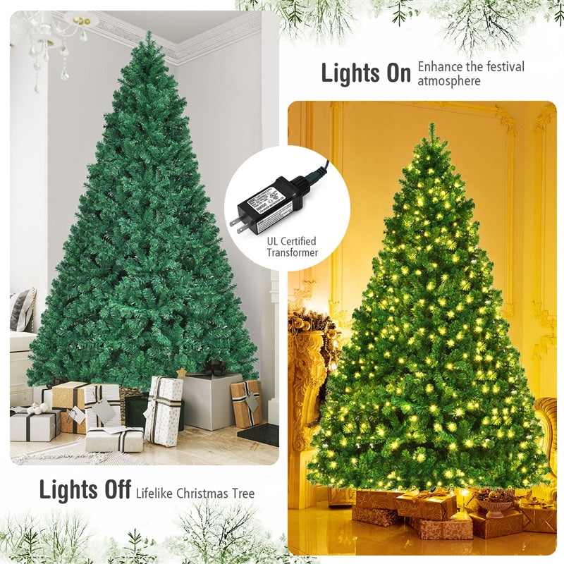 8 FT Green Pre-Lit Artificial Christmas Tree with 430 Warm White LED Lights & 1438 Hinged Branch Tips