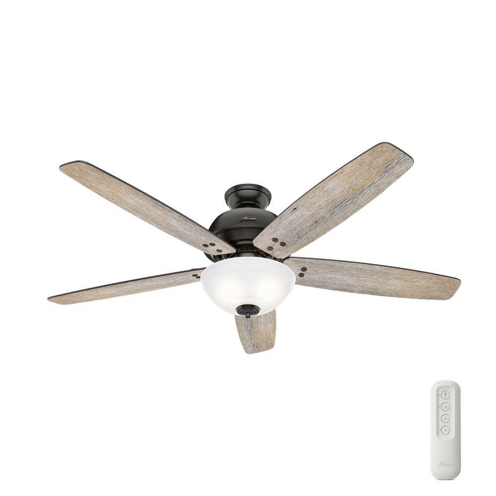 Hunter Reveille 60 in LED Indoor Noble Bronze Ceiling Fan with Light and Remote