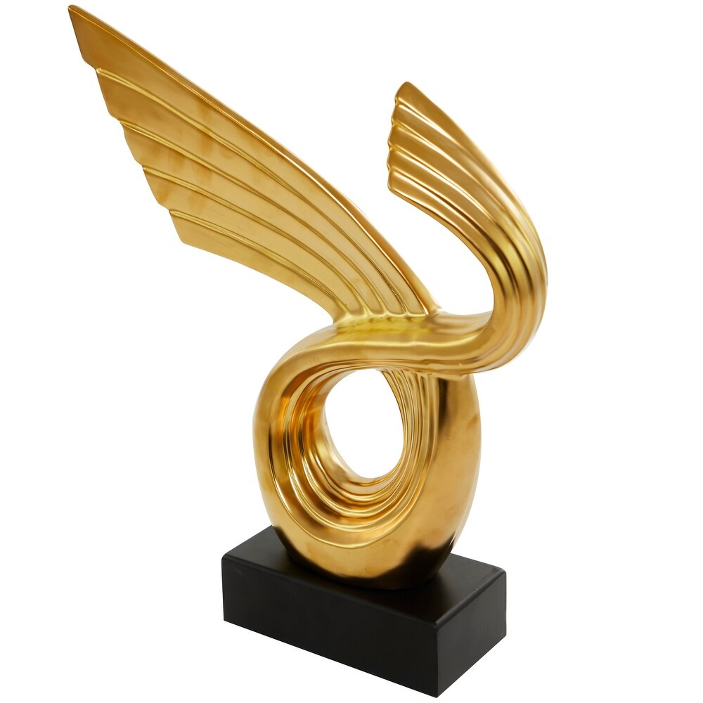 Gold or Silver Porcelain Wing Abstract Sculpture with Black Base