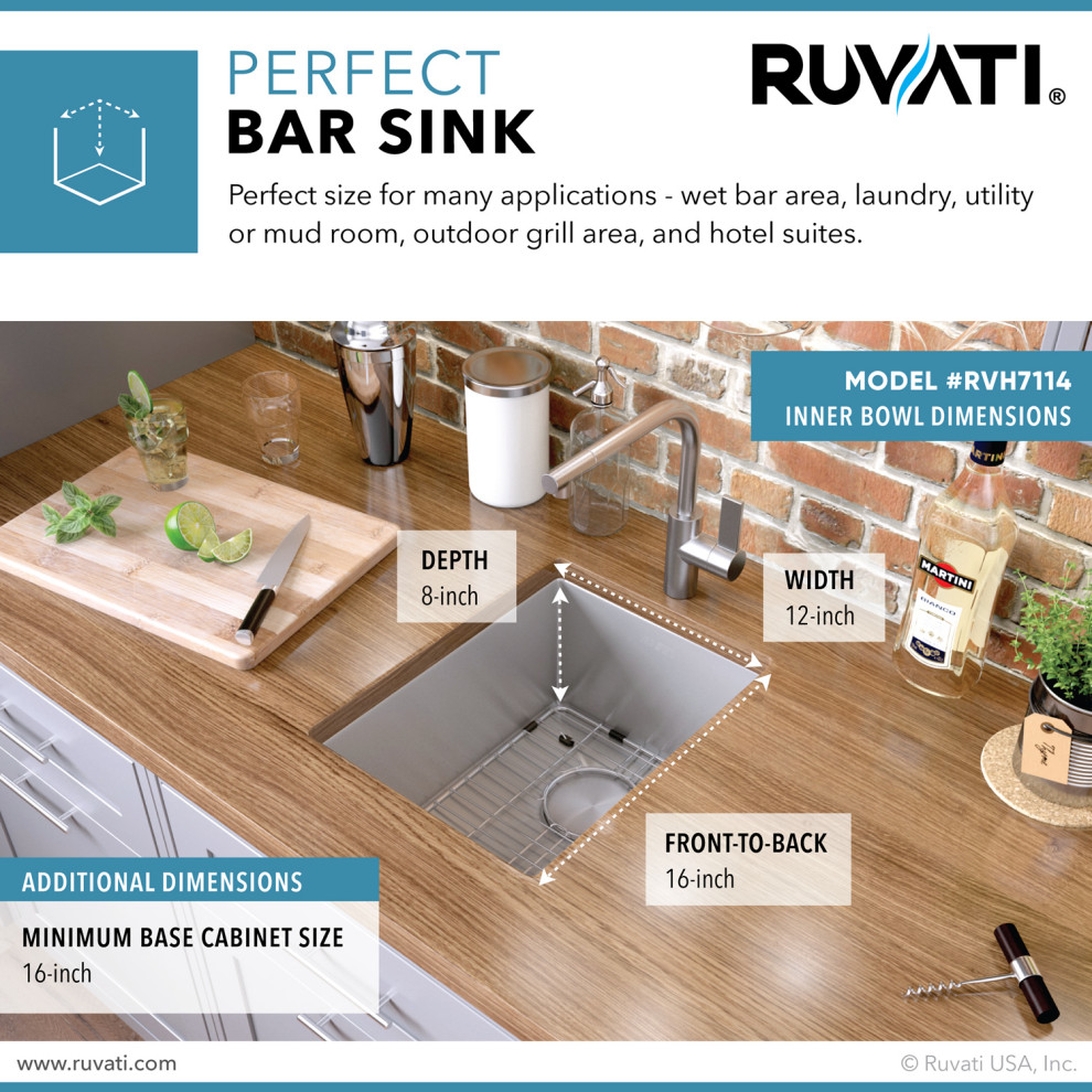 Ruvati RVH7114 14 quotUndermount 16 Gauge Tight Radius Bar Prep Sink   Bar Sinks   by Blue Bath  Houzz