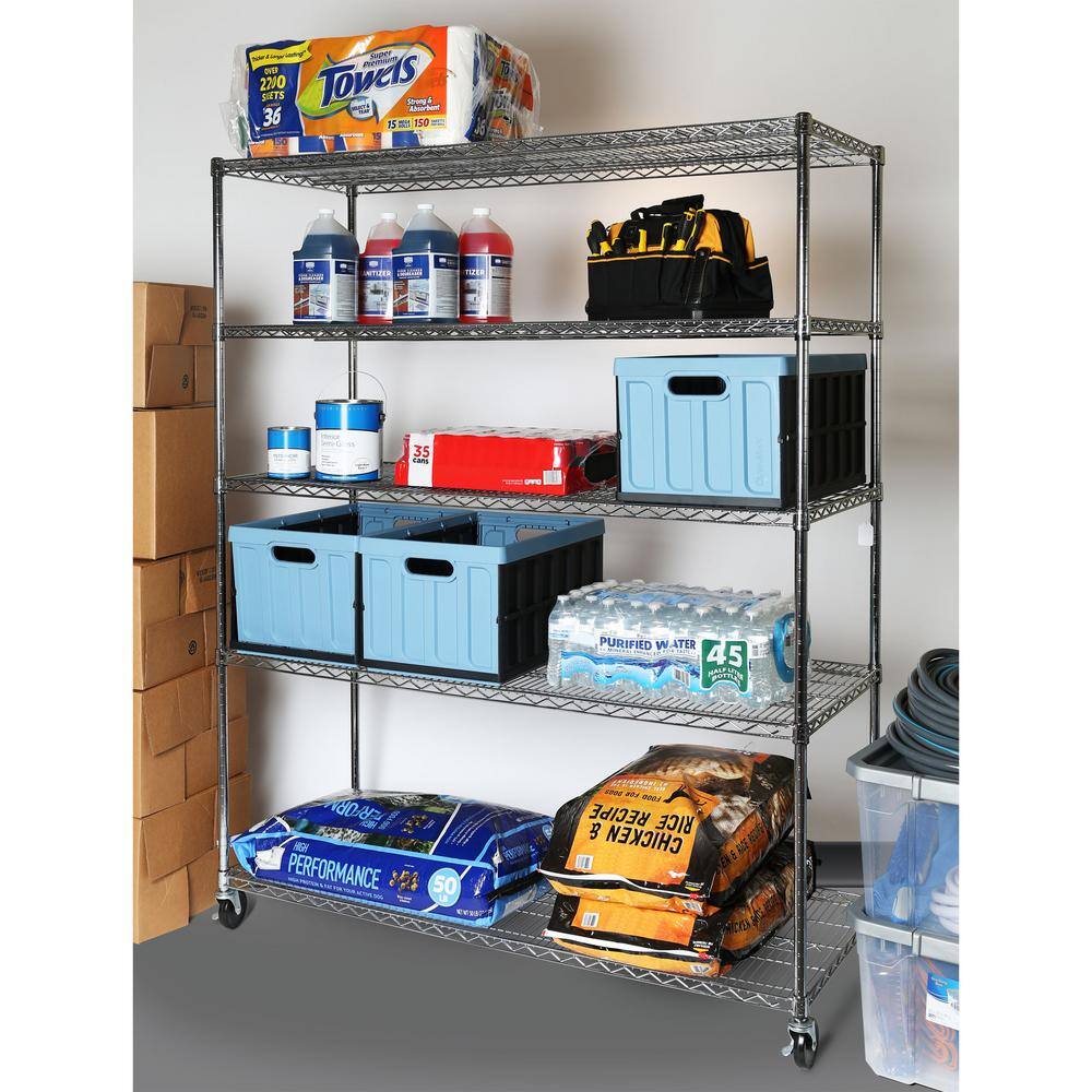 Seville Classics UltraDurable Silver 5-Tier NSF-Certified Steel Wire Garage Storage Shelving Unit (60 in. W x 76 in. H x 24 in. D) WEB571