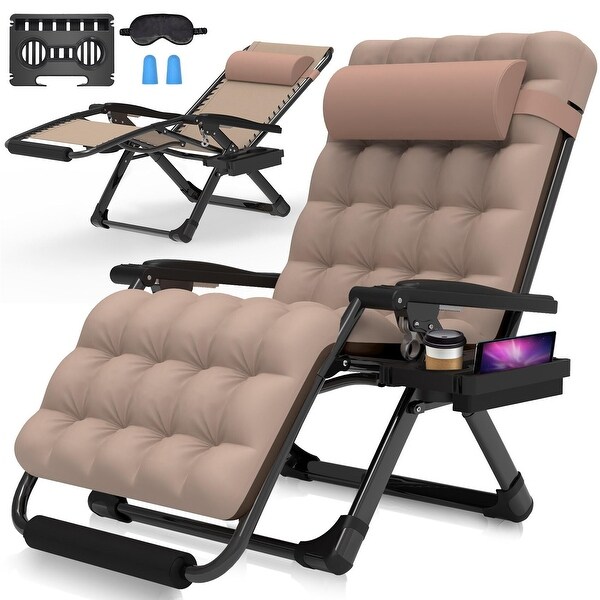 Oversized Zero Gravity Chair，Lounge Chair w/Removable CushionandHeadrest，Reclining Patio Camping Chair for Indoor Outdoor