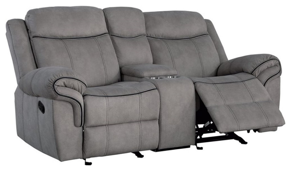 ACME Zubaida Reclining Loveseat with USB Dock  ampConsole in 2 Tone Gray Velvet   Transitional   Loveseats   by Acme Furniture  Houzz