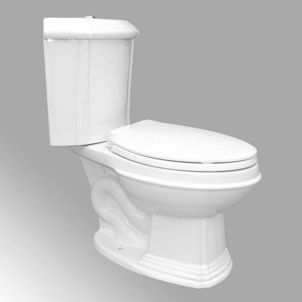 RENOVATORS SUPPLY MANUFACTURING Sheffield Corner 2-Piece 0.8 GPF1.6 GPF WaterSense Dual Flush Elongated Toilet in White with Slow Close Seat 10688