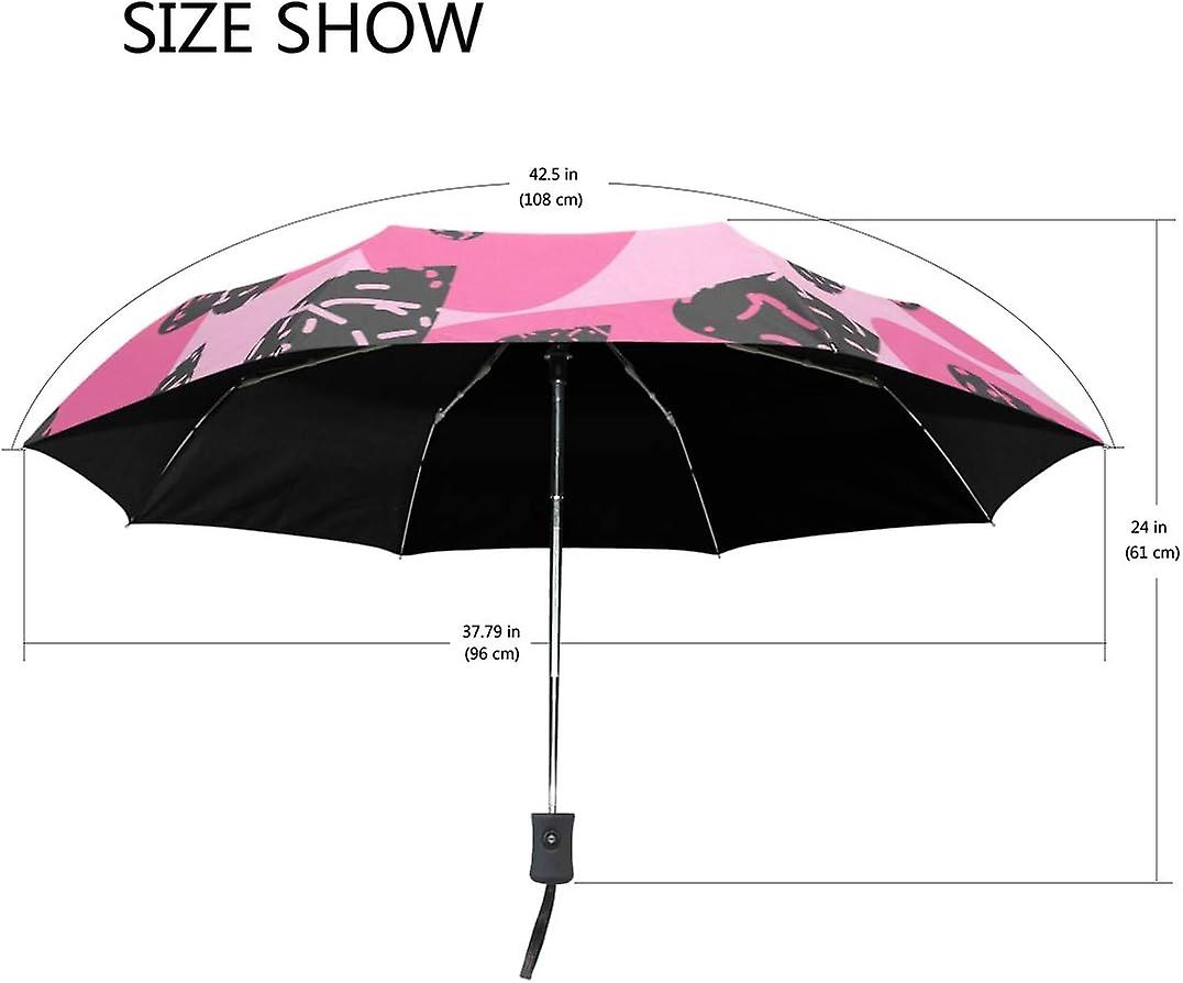 Travel Umbrella Automatic Windproof Foldable Umbrella Hearts Pink And Gray