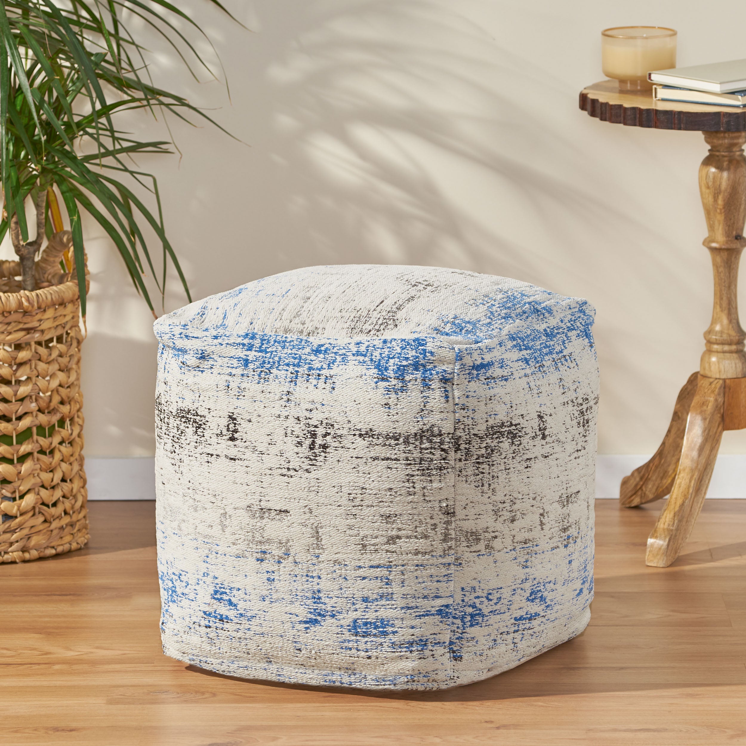 Layia Hand Loomed Boho Fabric Cube Pouf