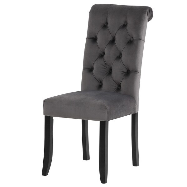 Set of 2 Dining Chairs with Button Tufted Upholstery， Sturdy Wood Frame Side Chair with Slightly Tapered Legs， Grey