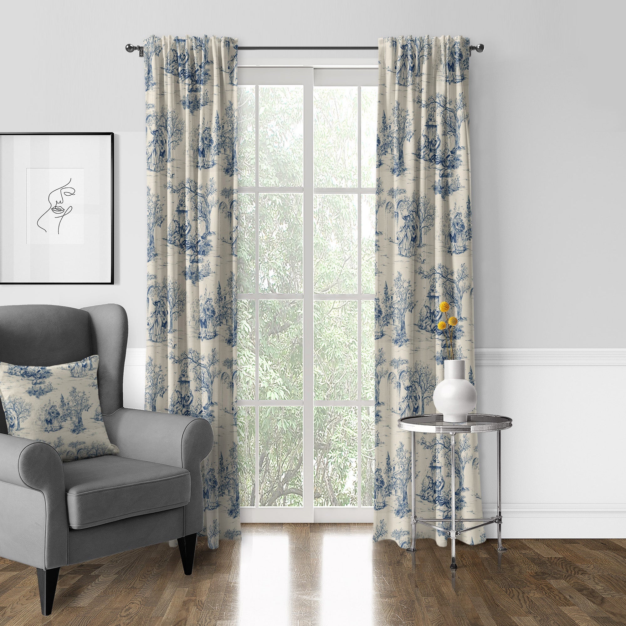 Archamps Toile Blue Drapery