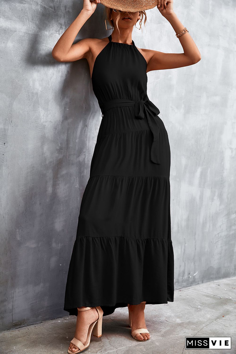 Tie Front Backless Halter Dress Wholesale