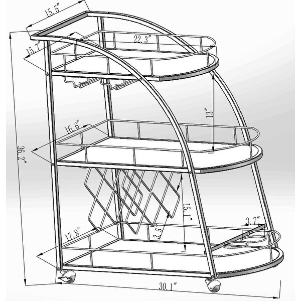 3 Tier Bar Cart Serving Cart with Wine Rack on Wheels for Dining Room