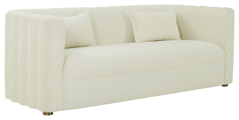 Callie Cream Velvet Sofa   Cream   Contemporary   Sofas   by HedgeApple  Houzz