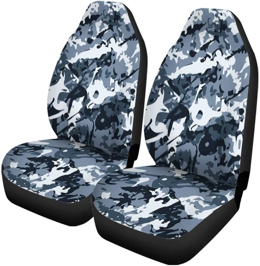 FMSHPON Set of 2 Car Seat Covers Abstract Blue Camouflage Made of Splash Camo Dark Universal Auto Front Seats Protector Fits for Car，SUV Sedan，Truck