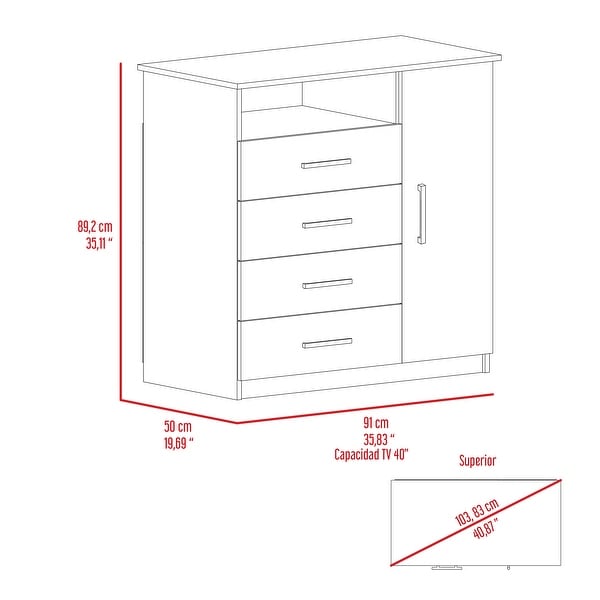 Simplicity 4-Drawer 1-Shelf 1-Cabinet Dresser， Modern Storage Cabinet， Superior Top， Storage Dressers Organizer for Living Room - - 37828165