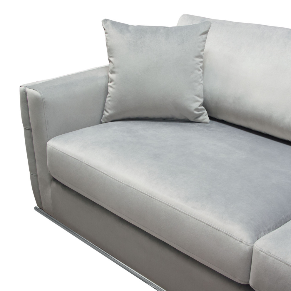 Sofa  Platinum Gray Velvet With Tufted Outside Detail and Silver Metal Trim   Contemporary   Sofas   by Kolibri Decor  Houzz